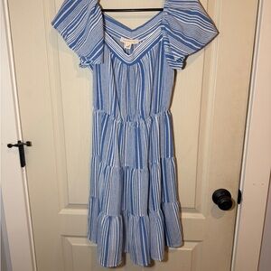 Monteau Striped Blue and White Midi Dress